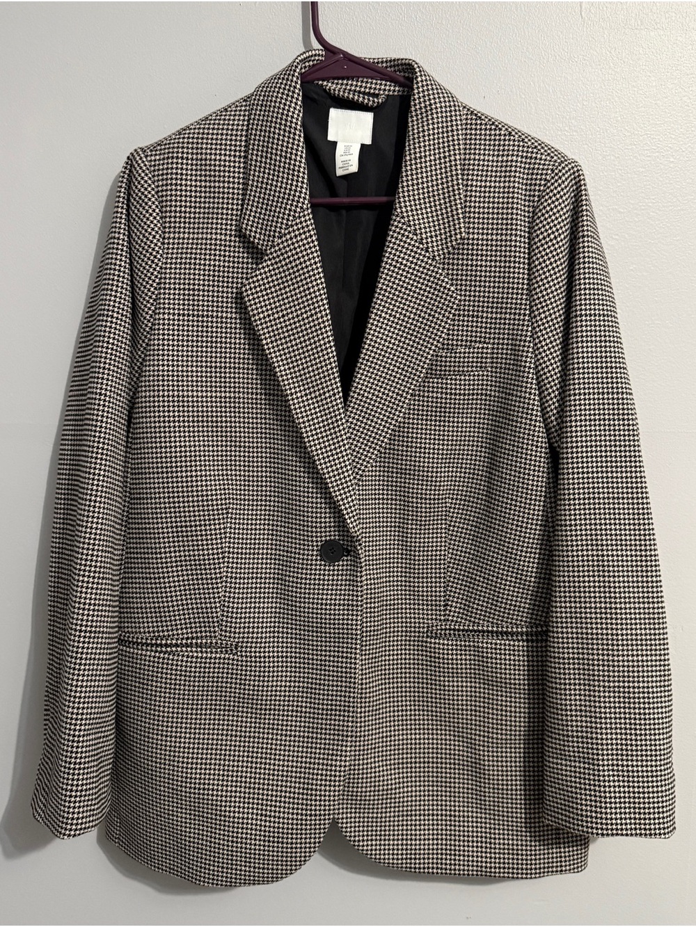 HM Blazer Womens Medium One Button Houndstooth Plaid Career Office Professional